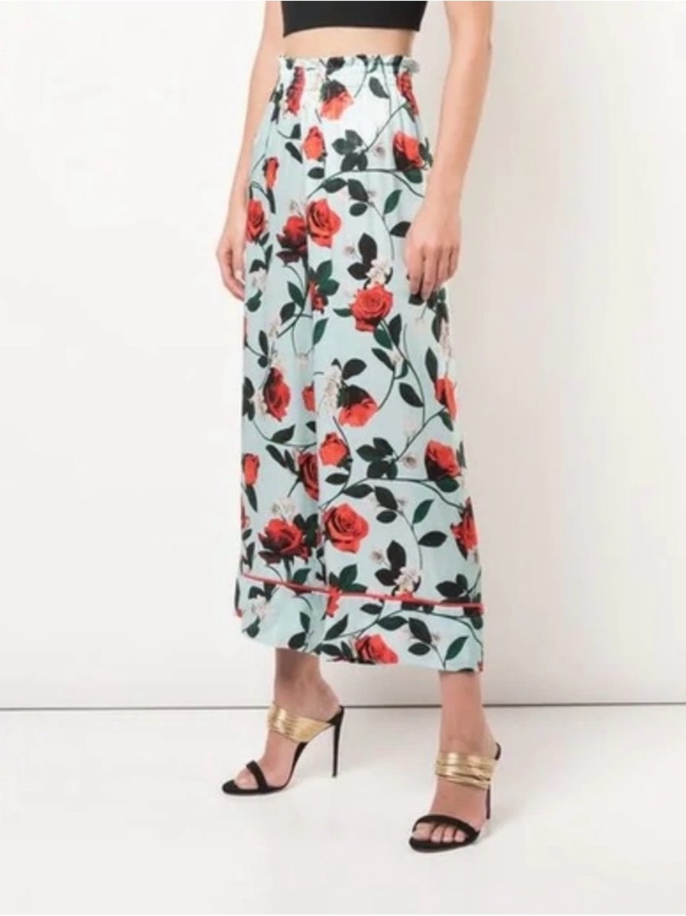 Alice and Olivia Elba floral satin crop wide leg flowy designer pants XS?